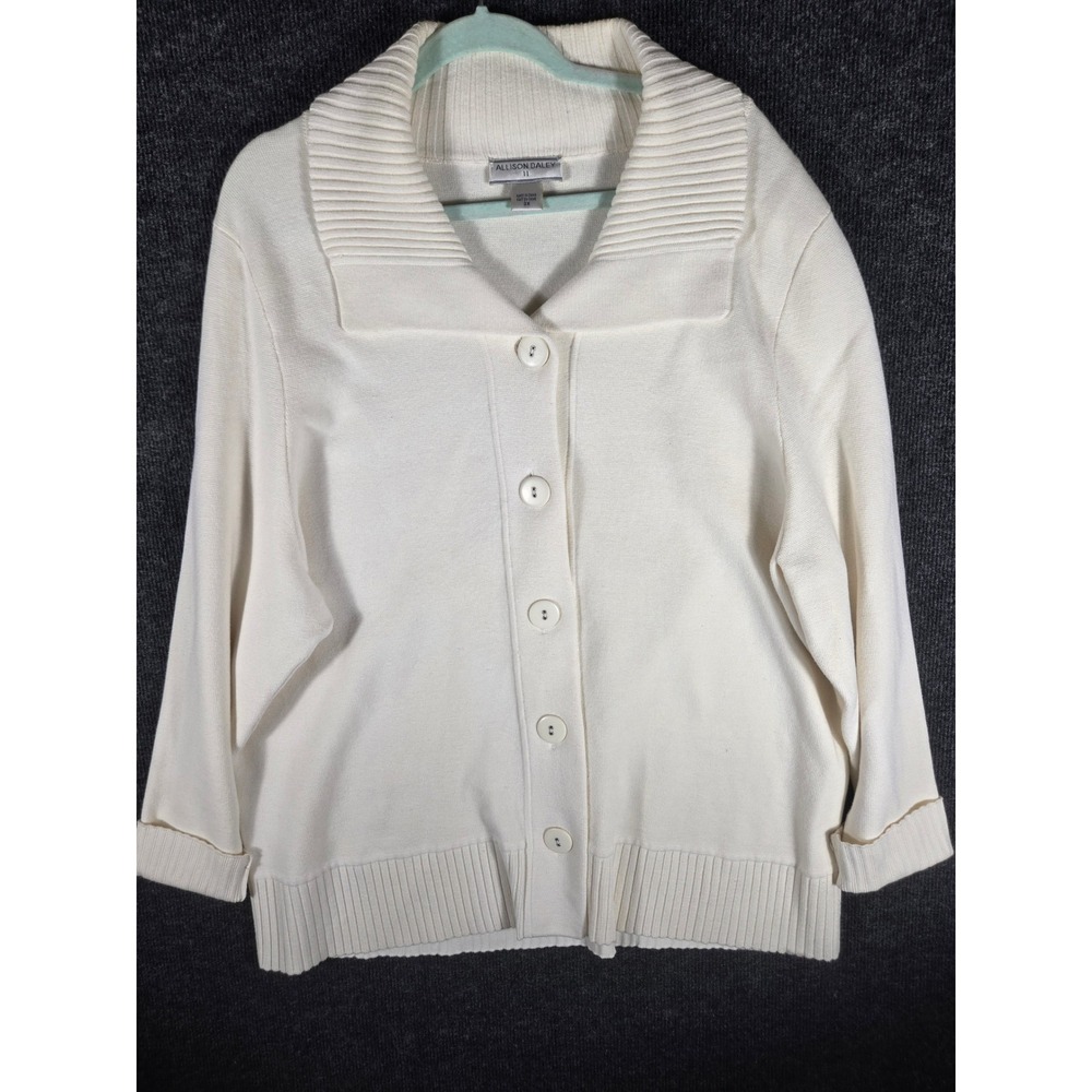 Allison Daley Cream White Button Front Shawl Collar Cardigan Plus Size 3X